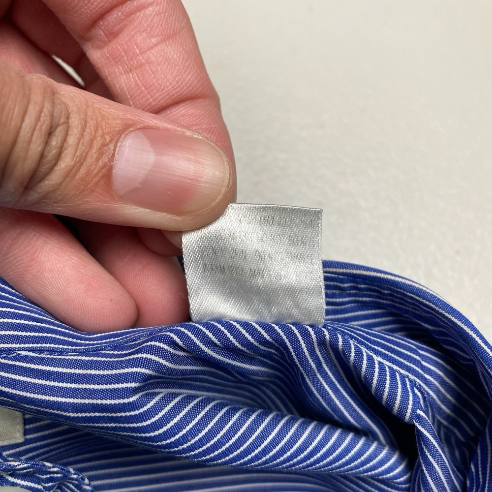 Ermenegildo Zegna Shirt 16.5 42 L/S Button Down Blue White Fine Stripe FLAWS - Picture 9 of 12